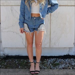 Rhinestone denim shorts